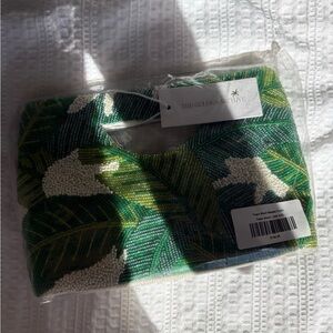 NWT Hand-Beaded Tropical Leaf Clutch in Green & White